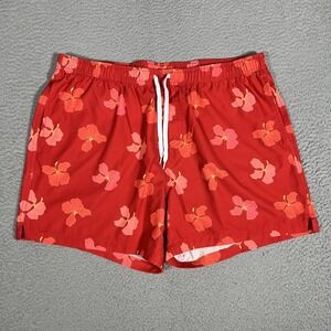 Bear Bottom Shorts Mens XXL Red Floral 5.5"‎ Swim Trunks Beach Surf Mesh Pockets
